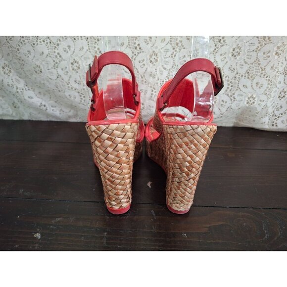 EUC Jean-Michel Cazabat Red Platform Red Slingback Sandal/Sz. 6 (Euro 36.5) - Picture 6 of 8